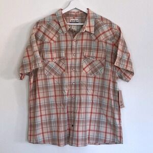 BRAND NEW ARIAT Retro Short Sleeve Plaid Western Snap Shirt Mens XXL Light Brown